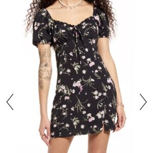 BP Black Floral Puff Sleeve Mini Dress
